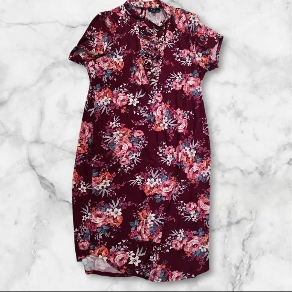 Love J Maroon Floral Dress Size 3XL